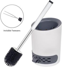 img 1 attached to SACRONS White Toilet Brush and Holder Set - Sturdy Cleaning Head with Soft Silicone Bristle, Non-Slip Long Plastic Handle for Easy Washroom Corner Cleaning