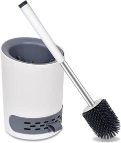 img 2 attached to SACRONS White Toilet Brush and Holder Set - Sturdy Cleaning Head with Soft Silicone Bristle, Non-Slip Long Plastic Handle for Easy Washroom Corner Cleaning