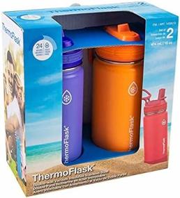 img 2 attached to 🧃 16oz Kids Water Bottle Thermos with Straw Lid - Dishwasher Safe Double Wall Tumbler, Vacuum Insulated Stainless Steel - ThermoFlask Stainless Steel Water Bottle, 2-pack in Orange and Purple Colors