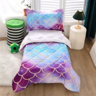 🧜 wowelife 4-piece mermaid scale toddler comforter set - comforter, flat sheet, fitted sheet, reversible pillowcase - purple, pink & blue (purple mermaid) logo