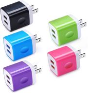 🔌 5-pack of dual port wall charger cubes with 2.1a fast charging, compatible with iphone 12/11 pro max/8/x/7/6s plus, samsung galaxy s21 s20 s10 s10e s9 s8 plus/s7 s6 note 20/10+/9, lg - charger block, charging plug logo