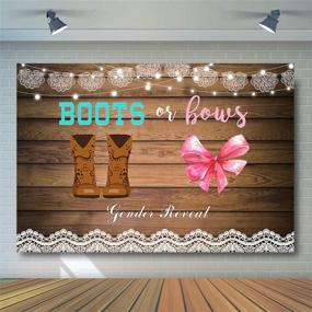 img 2 attached to 👧 COMOPHOTO 7x5ft Gender Reveal Backdrop: Boots or Bows for Boy and Girl Baby Shower Photography, Rustic Wooden Cowboy Boots Lace Party Decoration, Cake Table Banner Photo Booth