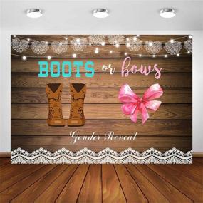 img 1 attached to 👧 COMOPHOTO 7x5ft Gender Reveal Backdrop: Boots or Bows for Boy and Girl Baby Shower Photography, Rustic Wooden Cowboy Boots Lace Party Decoration, Cake Table Banner Photo Booth