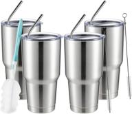 🥤 comooo 30oz stainless steel tumbler bulk - insulated coffee cup set with lid and straw - double wall vacuum travel mug - thermal for hot and cold drinks - silver (pack of 4) логотип