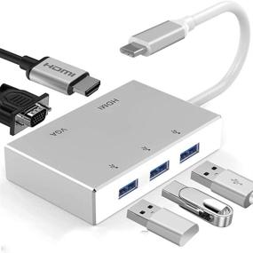 img 4 attached to 🔌 iBosi Cheng USB C хаб с 4K HDMI/1080P VGA/USB 3.0 - USB C к HDMI VGA адаптер для MacBook Pro, iPad Pro, Chromebook, Samsung Galaxy, Dell XPS - Тип C хаб USB C адаптер видео конвертер