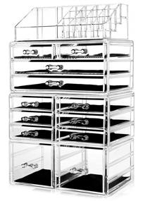 img 4 attached to 📦 HBlife Clear Acrylic Makeup Organizer with 12 Drawers and Jewelry Display Box - 4 Piece Set, 9.5" x 5.4" x 15.8