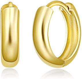 img 2 attached to 💎 Stylish 14k Yellow/White Gold 3mm Huggie Earrings - Sleek Design (12 x 12 mm)