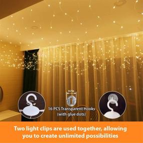 img 1 attached to 🌟 HXWEIYE 300LED Fairy Curtain Lights - USB Plug in 8 Modes String Lights + Remote Controller for Bedroom, Indoor & Outdoor Decorations - Weddings, Party - Warm White (9.8x9.8Ft)