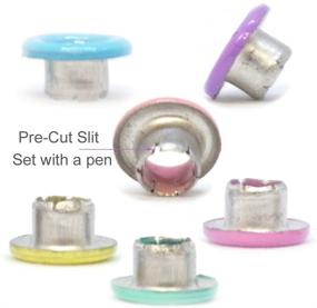 img 1 attached to 🎨 84 PCS Pre-Cut Pastel Quicklet Eyelets - Perfect for Scrapbooking, Birthday, Wedding, Baby, Greeting, and Holiday Cards, Paper Crafts, Luggage and Cruise Tags, DIY Albums, Clothing, and More - 3mm/1/8" Set with Back Slit and Pen