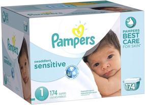 img 1 attached to 👶 Pampers Swaddlers Sensitive Diapers Economy Pack Plus Size 1 - 174 Count: Hypoallergenic Diapers for Newborns