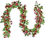🎄 6 ft red berry christmas garland with green leaves - artificial berry garland for indoor outdoor garden gate home decoration during winter holidays & new year logo