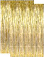 2 pack gold metallic tinsel foil fringe curtains set, 3ft x 8ft - ideal for birthday, graduation, bridal shower, baby, wedding, bachelorette, and gatsby 1920 new years party decorations, photo booth backdrop logo