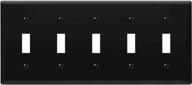enerlites 5-gang toggle light switch plate, glossy finish, mid-size 4.88in x 10.39in, unbreakable polycarbonate thermoplastic, 8815m-bk, black logo