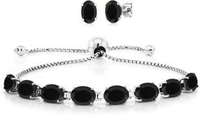 img 4 attached to Gemstone King 925 Sterling Silver Black 💎 Onyx Tennis Bracelet Earrings Set - Adjustable, 11.60 TCW