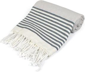img 3 attached to DII Peshtemal Turkish Navy Stitched Stripe Towel: Super Soft, Absorbent, Oversized bath Towel, Throw, and Blanket with Fringe for Chair, Couch, Picnic, Camping, Beach, Yoga, Pilates, and Everyday Use