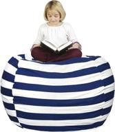 🛋️ js home extra large bean bag chair cover: ultra soft 38'' navy blue cover for kids and adults - organize children's plush toys and more! logo