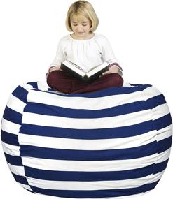 img 4 attached to 🛋️ JS HOME Extra Large Bean Bag Chair Cover: Ultra Soft 38'' Navy Blue Cover for Kids and Adults - Organize Children's Plush Toys and More!