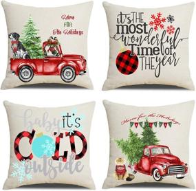 img 4 attached to 🎄 Artmag 16x16 Christmas Throw Pillow Covers - Festive Farmhouse Xmas Decor for Couch Sofa - Set of 4