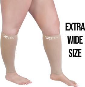 img 3 attached to Zeta Sleeve 3XL: Wide Plus Size Calf Compression with Soothing Gradient Support, Swelling & Pain Prevention, Edema & DVT Relief, Large Cuffs, Stretchable up to 28 Inches, Unisex (Nude)