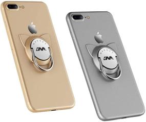 img 1 attached to 📱 Cat Phone Ring Stand for Magnet Car Mount - Secure Grip for iPhones, Samsung & Tablets | 2 Pack (Silver & Gold)