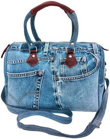 img 4 attached to Bijoux De Ja BL070: Stylish Large Blue Denim Doctor Style Handbag with Top Handle and Shoulder Strap