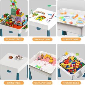 img 3 attached to 🧩 Multi-functional 7-in-1 Activity Table Kids Desk and Chair Set with 144 Pieces of Large Building Blocks - Ideal for Kids Ages 3 and Up