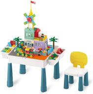 🧩 multi-functional 7-in-1 activity table kids desk and chair set with 144 pieces of large building blocks - ideal for kids ages 3 and up logo