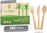 🌱 380-piece set of 100% bamboo cutlery combo - large disposable utensils (7 in.) | eco-friendly & durable alternative to wooden silverware | convenient tray included logo