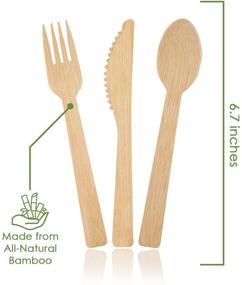 img 2 attached to 🌱 380-Piece Set of 100% Bamboo Cutlery Combo - Large Disposable Utensils (7 in.) | Eco-Friendly & Durable Alternative to Wooden Silverware | Convenient Tray Included