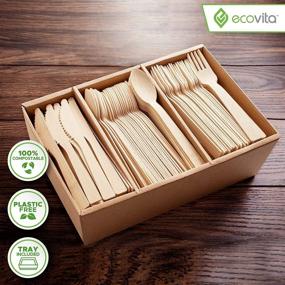 img 3 attached to 🌱 380-Piece Set of 100% Bamboo Cutlery Combo - Large Disposable Utensils (7 in.) | Eco-Friendly & Durable Alternative to Wooden Silverware | Convenient Tray Included