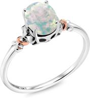 💍 stunning gem stone king 925 sterling silver and 10k rose gold oval cabochon white simulated opal women ring - exquisite design with 0.63 cttw, various sizes available (5, 6, 7, 8, 9) logo