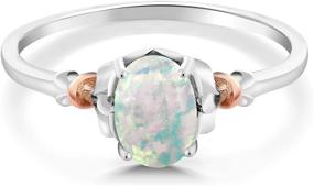 img 3 attached to 💍 Stunning Gem Stone King 925 Sterling Silver and 10K Rose Gold Oval Cabochon White Simulated Opal Women Ring - Exquisite Design with 0.63 Cttw, Various Sizes Available (5, 6, 7, 8, 9)