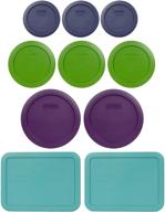 🔵 pyrex bundle - collection of 10 items: dark blue, lawn green, purple, and turquoise lids for 7202-pc, 7200-pc, and 7401-pc pyrex containers логотип