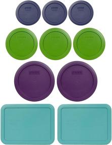 img 1 attached to 🔵 Pyrex Bundle - Collection of 10 Items: Dark Blue, Lawn Green, Purple, and Turquoise Lids for 7202-PC, 7200-PC, and 7401-PC Pyrex Containers