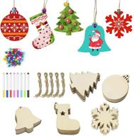 set of 50 wooden christmas ornaments unfinished | diy crafts for kids | blank wood slices for diy ornament making | 5 styles | holiday hanging decorations & centerpieces logo