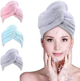 img 4 attached to 👩 AIKAOS Microfiber Hair Towel Wraps for Women, 3 Pack - Super Absorbent Quick Dry Hair Turbans for Curly, Long & Thick Hair