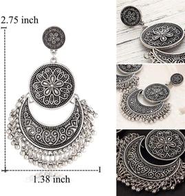 img 3 attached to Gmail Antique Ethnic Brocade Mexican Gypsy Engraved Lotus Hook Dangle Earrings for Women & Girls