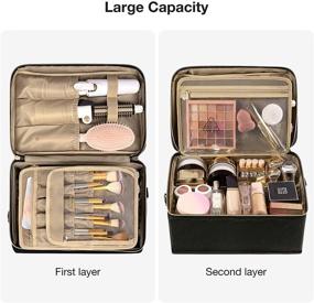 img 3 attached to 👜 Spacious Double-Layer Makeup Bag with Shoulder Strap and Multiple Compartments for Brushes, Palettes, and Toiletries - BAGSMART Large Makeup Bag in Black