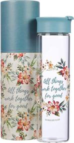 img 1 attached to 🌸 Turquoise Glass Water Bottle with Romans 8:28 Floral Wreath - Christian Art Gifts, 20oz