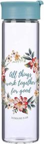 img 2 attached to 🌸 Turquoise Glass Water Bottle with Romans 8:28 Floral Wreath - Christian Art Gifts, 20oz