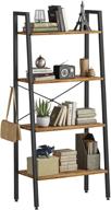 cubicubi 4-tier ladder shelf with hooks: industrial metal frame storage rack and plant stand, deep brown bookshelf logo