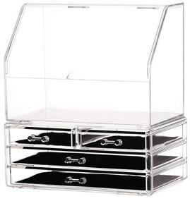 img 4 attached to 📦 CQ Acrylic Clear Makeup Organizer with Lid - Stackable, X-Large, Waterproof, Dustproof - Skin Care Cosmetic Display Case with 4 Drawers for Beauty Skincare Product Organizing (Set of 2)