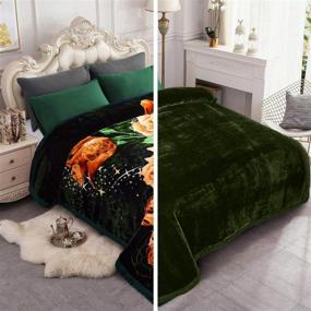 img 3 attached to 🌹 JML Heavy Fleece Blanket, Plush Velvet Korean Style Mink Queen Size Blanket 79"x91", Reversible Two Ply Raschel Blanket - Silky Soft, Thick Bed Warm Blanket that is Wrinkle and Fade Resistant, Dark Green Rose