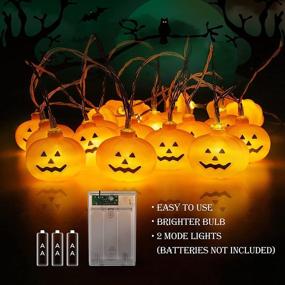 img 2 attached to 🎃 NOLYFY Halloween Pumpkin String Lights: 20 LED Battery-Operated Jack-O-Lantern Outdoor Decor with 2 Modes - Steady & Flickering