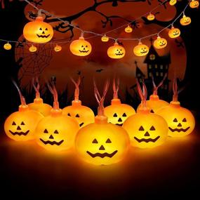 img 4 attached to 🎃 NOLYFY Halloween Pumpkin String Lights: 20 LED Battery-Operated Jack-O-Lantern Outdoor Decor with 2 Modes - Steady & Flickering