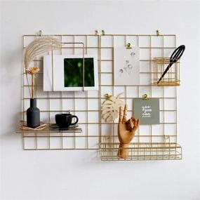 img 2 attached to 📸 FRIADE Wall Grid Panel in Gold - Photo Display & Storage Organizer with 5 Metal Clips, 3 S Hooks, and More! 2 Pack: Size 17.5" x 11.8