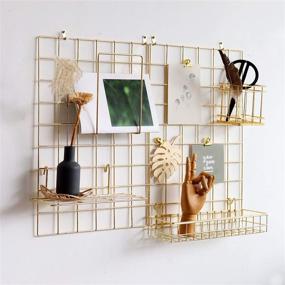 img 4 attached to 📸 FRIADE Wall Grid Panel in Gold - Photo Display & Storage Organizer with 5 Metal Clips, 3 S Hooks, and More! 2 Pack: Size 17.5" x 11.8