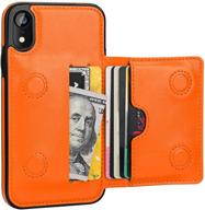 📱 kihuwey iphone xr wallet case with credit card holder: premium leather, kickstand, shockproof, protective cover (orange, 6.1 inch) logo