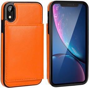 img 2 attached to 📱 KIHUWEY iPhone XR Wallet Case with Credit Card Holder: Premium Leather, Kickstand, Shockproof, Protective Cover (Orange, 6.1 Inch)