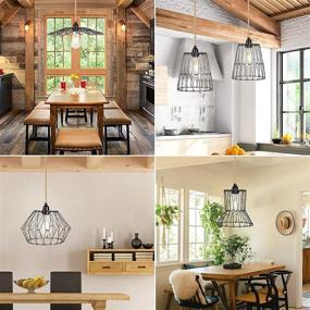 img 1 attached to 🔌 Industrial Hemp Rope Pendant Light - Adjustable 15FT(4.5m) Hanging Lamp Kit, Farmhouse Plug-in with Switch, 7 Shapes Metal Cage Lampshade Lighting Fixtures, Graphite Finish - DIY Decor